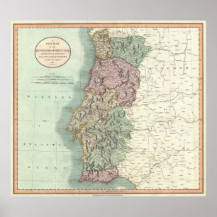 Vintage Karte Portugals (1801) Poster