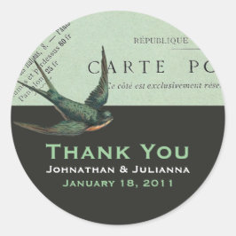 Vintage Karte Postal- und Sparrow-Aufkleber Runder Aufkleber