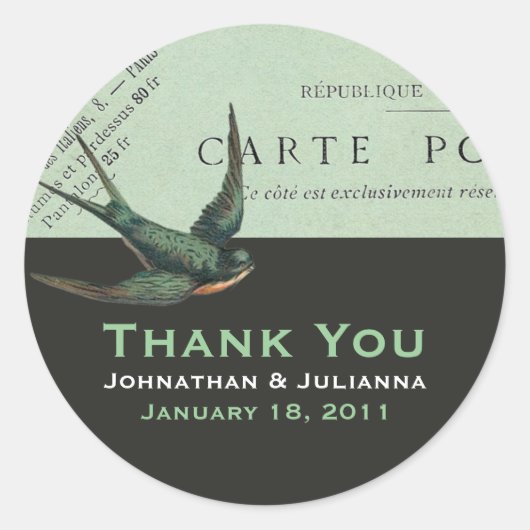 Vintage Karte Postal- und Sparrow-Aufkleber Runder Aufkleber (Vorderseite)