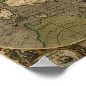 Vintage Karte Poster - 1595 Hondius World Map (Ecke)