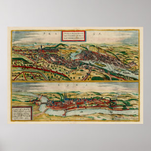 Vintage Karte Prag und Tschechien (1588) Poster