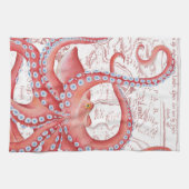 Vintage Karte Red Octopus White Geschirrtuch (Horizontal)