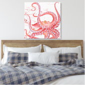 Vintage Karte Red Octopus White Leinwanddruck (Insitu (Schlafzimmer))
