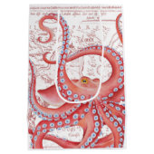 Vintage Karte Red Octopus White Mittlere Geschenktüte (Rückseite)