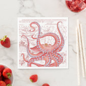 Vintage Karte Red Octopus White Serviette (Beispiel)