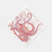 Vintage Karte Red Octopus White Serviette (Ecke)
