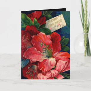 Vintage-Karte Rote Blumen Geburtstagsgrüße Karte