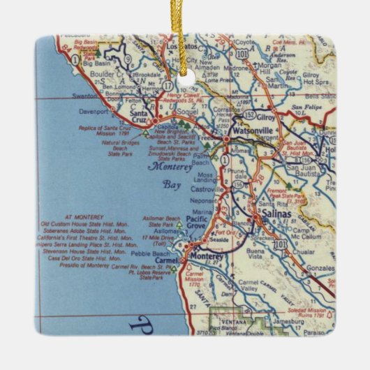 Vintage Karte Salinas CA Keramikornament (Vorderseite)