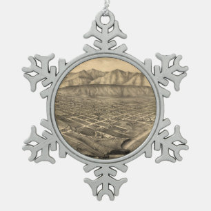 Vintage Karte Santa Barbara CA (1877) Schneeflocken Zinn-Ornament