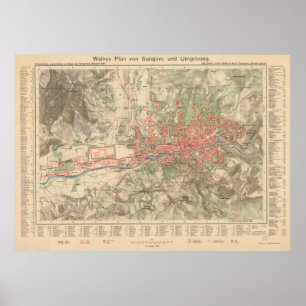 Vintage Karte Sarajevos Bosnien und Herzegowina Poster