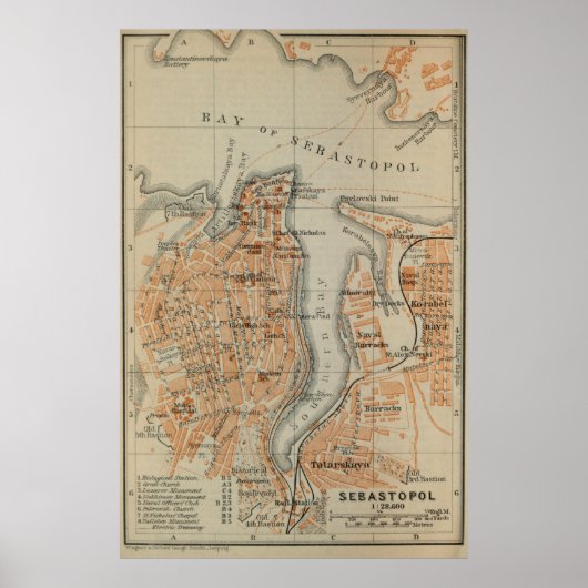 Vintage Karte Sewastopol Ukraine (1914) Poster (Vorne)