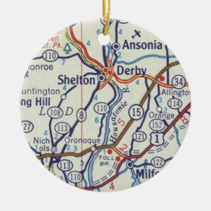 Vintage Karte Shelton CT Keramik Ornament