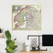 Vintage Karte Skandinaviens (1730) Poster (Heimbüro)