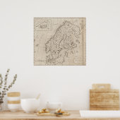 Vintage Karte Skandinaviens (1800) Poster (Küche)