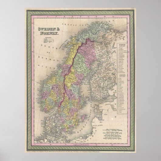 Vintage Karte Skandinaviens (1850) Poster (Vorne)