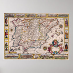 Vintage Karte Spaniens (1610) Poster