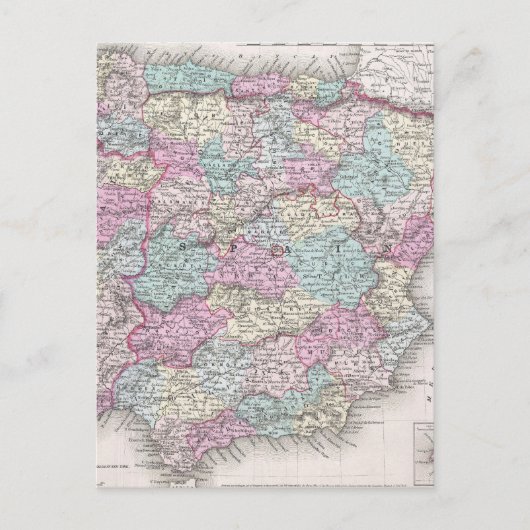 Vintage Karte Spaniens (1855) (Vorderseite)