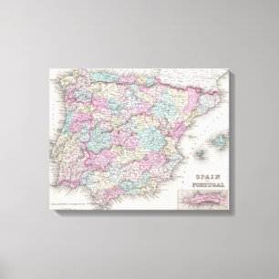Vintage Karte Spaniens (1855) Leinwanddruck