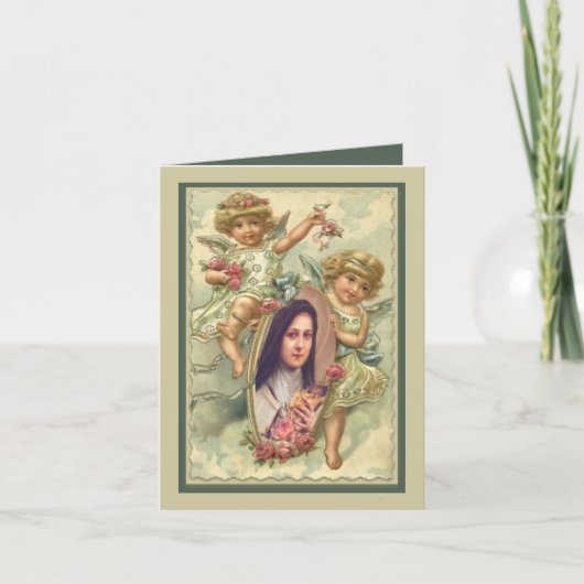 Vintage Karte St. Therese mit Engeln (Vorderseite)