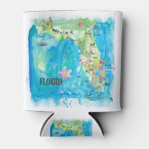 Vintage Karte Staat USA Florida mit Höhepunkten Dosenkühler