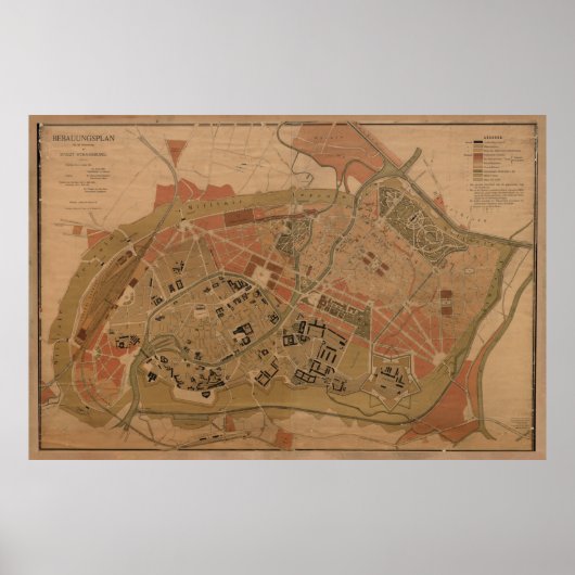 Vintage Karte Straßburg Frankreich (1880) Poster (Vorne)