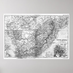 Vintage Karte Südafrikas (1892) BW Poster