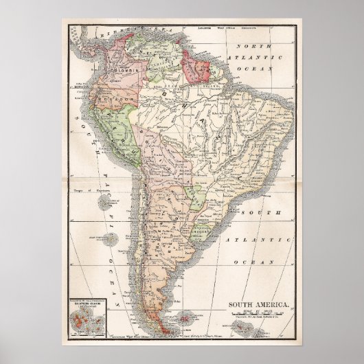 Vintage Karte Südamerikas Poster (Vorne)