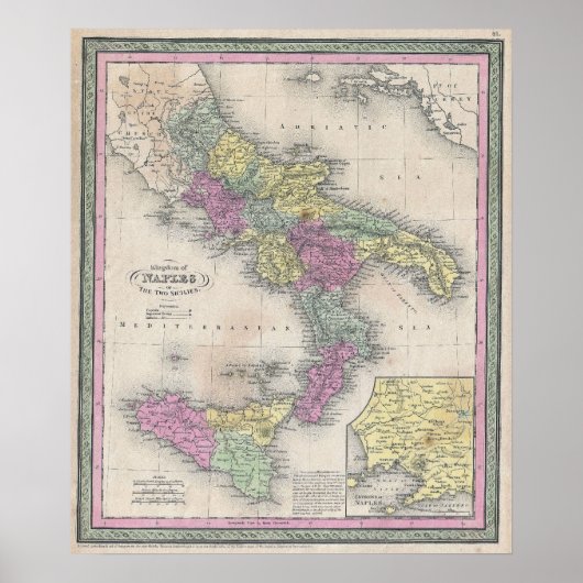 Vintage Karte Süditaliens (1853) Poster (Vorne)