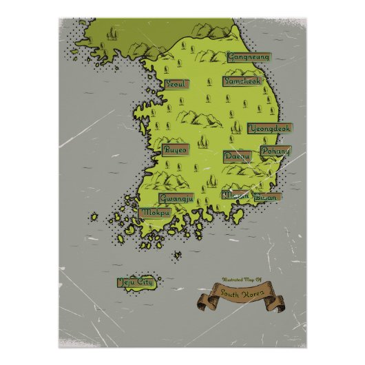 Vintage Karte Südkoreas Poster (Vorderseite)