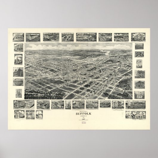 Vintage Karte Suffolk VA (1907) Poster (Vorne)
