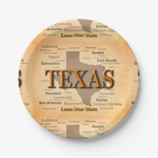 Vintage Karte Texas Pappteller (Vorderseite)