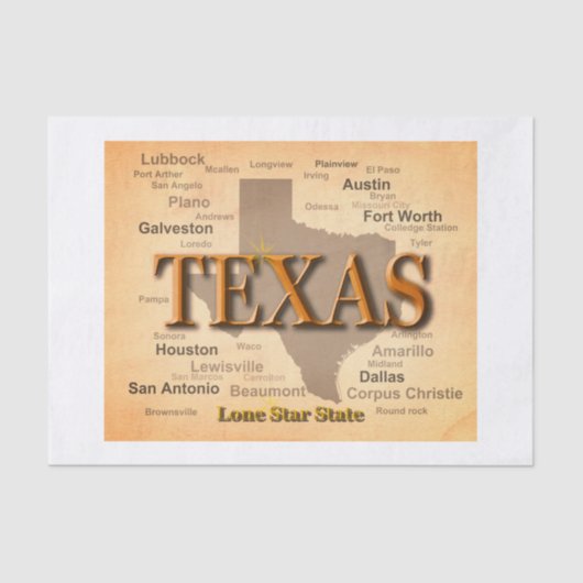 Vintage Karte Texas Seidenpapier (Vorderseite)