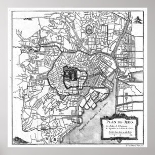 Vintage Karte Tokyos Japan (1752) BW Poster