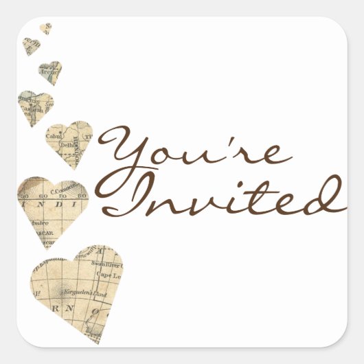 Vintage Karte Umschlag Aufkleber-Sticker Quadratischer Aufkleber (Vorderseite)