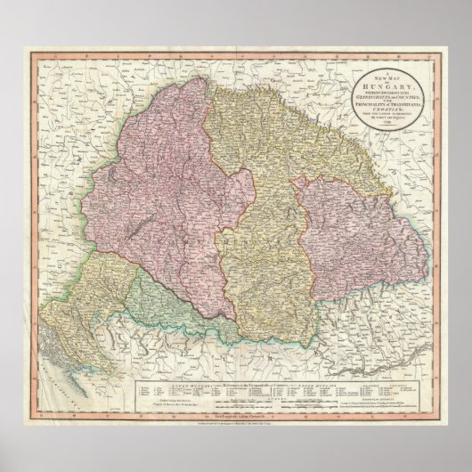 Vintage Karte Ungarns (1799) Poster (Vorne)