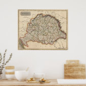 Vintage Karte Ungarns (1817) Poster (Küche)