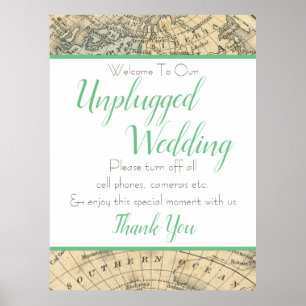 Vintage Karte Unplugged Wedding Sign (Extra Large) Poster