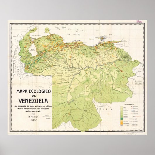 Vintage Karte Venezuelas (1920) Poster (Vorne)