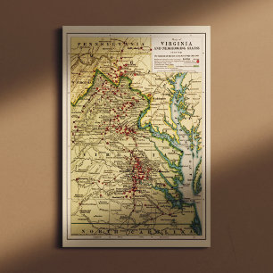 Vintage Karte Virginia-Schlachten während des Zivi Leinwanddruck
