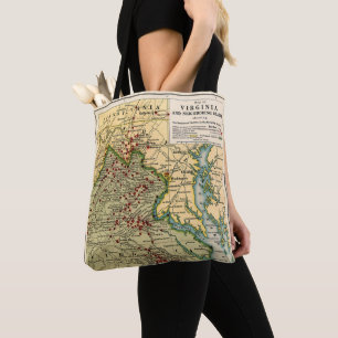 Vintage Karte Virginia-Schlachten während des Zivi Tasche