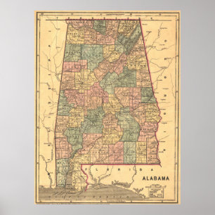 Vintage Karte von Alabama (1848) Poster