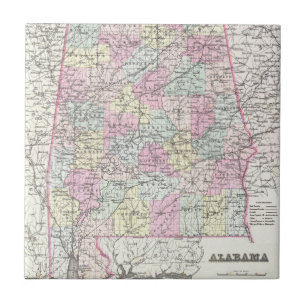 Vintage Karte von Alabama (1855) Fliese
