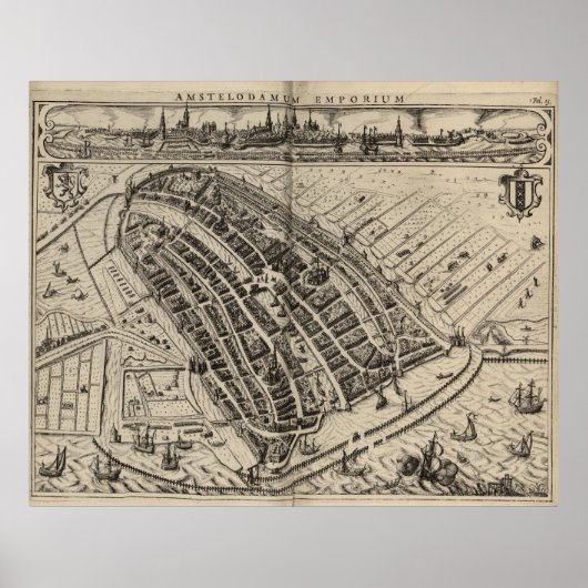 Vintage Karte von Amsterdam (1614) Poster (Vorne)