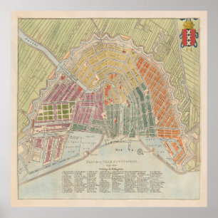 Vintage Karte von Amsterdam (1835) Poster