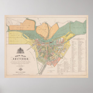 Vintage Karte von Amsterdam (1880) Poster