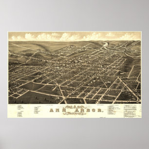 Vintage Karte von Ann Arbor Michigan (1880) Poster