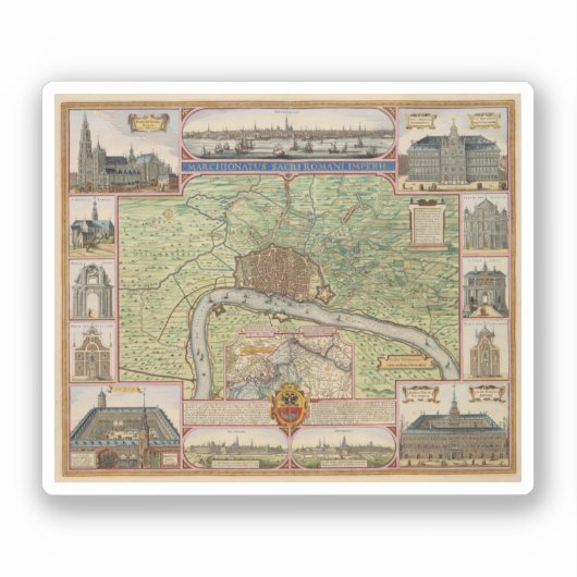 Vintage Karte von Antwerpen, Belgien Aufkleber (Vorderseite)