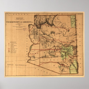 Vintage Karte von Arizona (1876) Poster