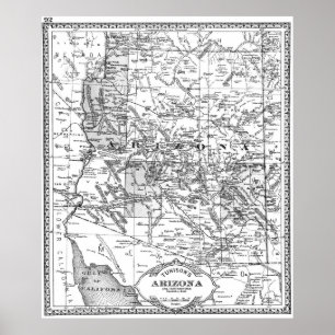 Vintage Karte von Arizona (1881) BW Poster
