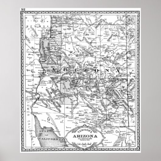 Vintage Karte von Arizona (1881) BW Poster (Vorne)